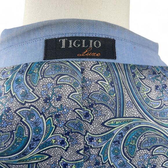 Tiglio Luxe 100% Wool Blue Sangria Jacket Blazer 48R Viscose Paisley Lining - Picture 8 of 13